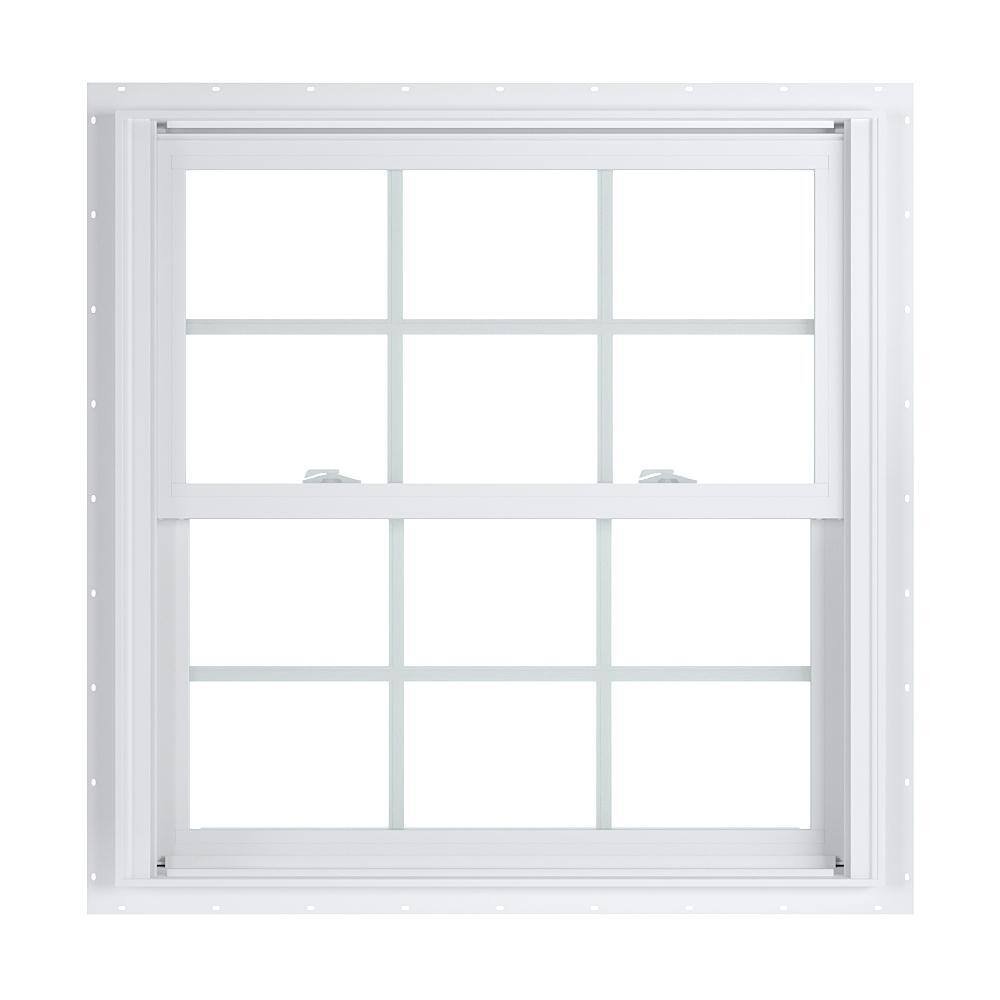 American Craftsman 35.75 in. x 36 in. 70 Series Low-E Argon PS Glass Double Hung White Vinyl Fin Window with Grids, Screen Incl