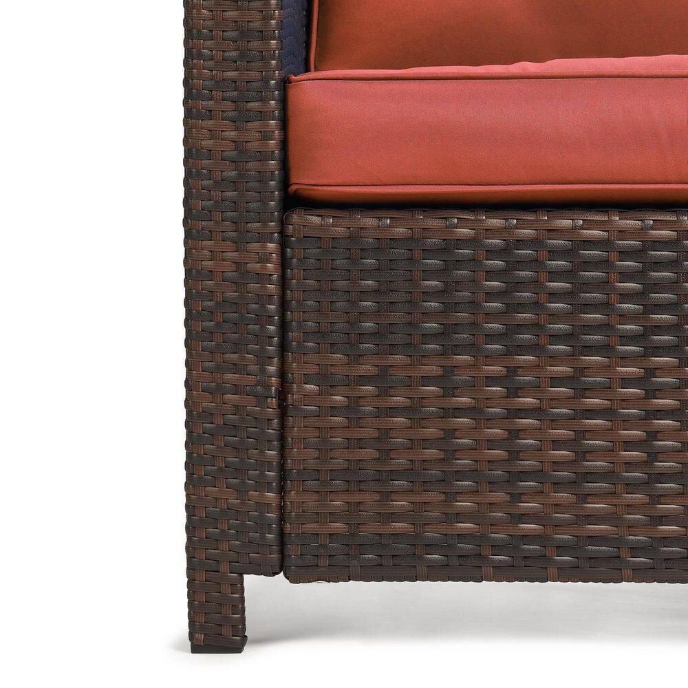 None 6-Piece Wicker Patio Conversation Set with Orange Cushions