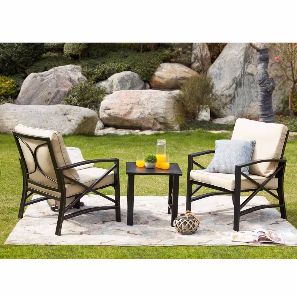 Patio Festival 3-Piece Metal Patio Deep Seating Set with Beige Cushions
