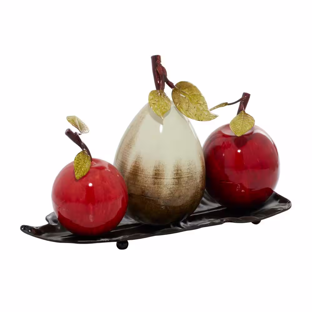 Litton Lane Red Metal Decorative Fruit Sculpture with Platter