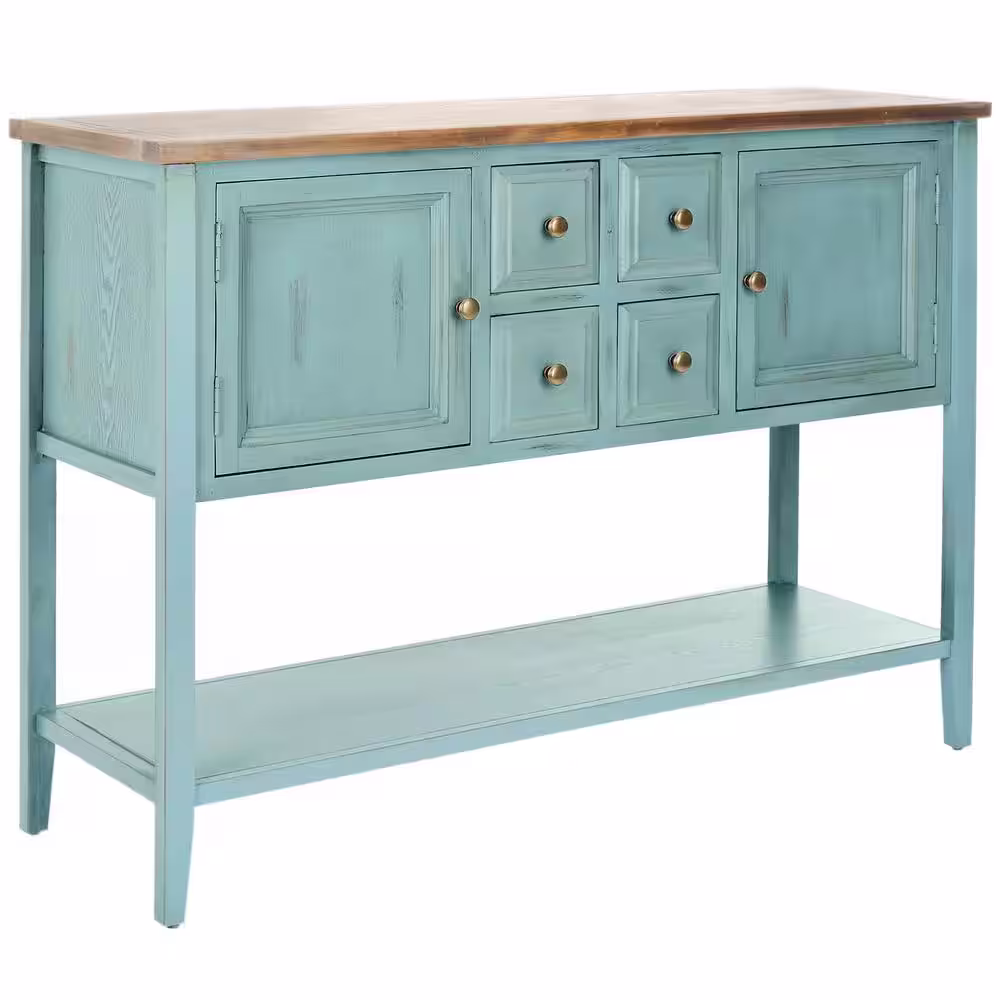 SAFAVIEH Charlotte Blue/Brown Buffet Storage Console Table