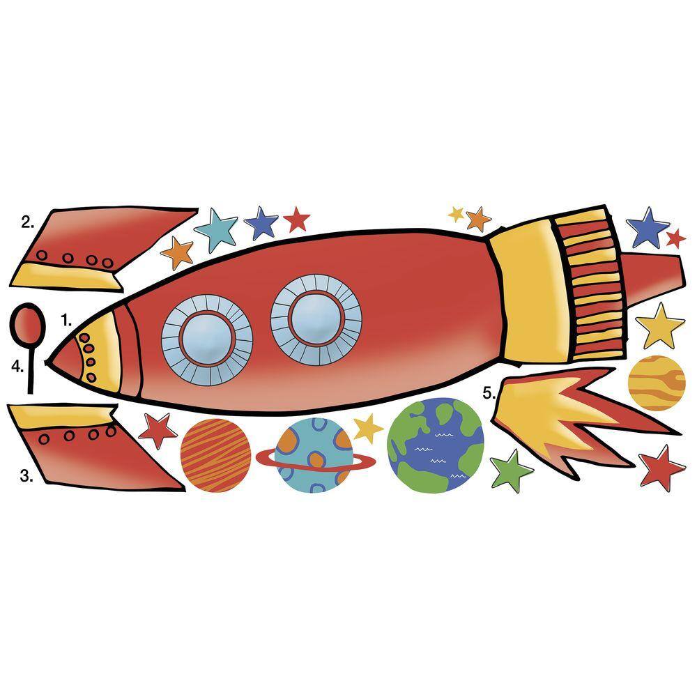 RoomMates 5 in. x 19 in. Rocket Peel and Stick Giant Wall Decal