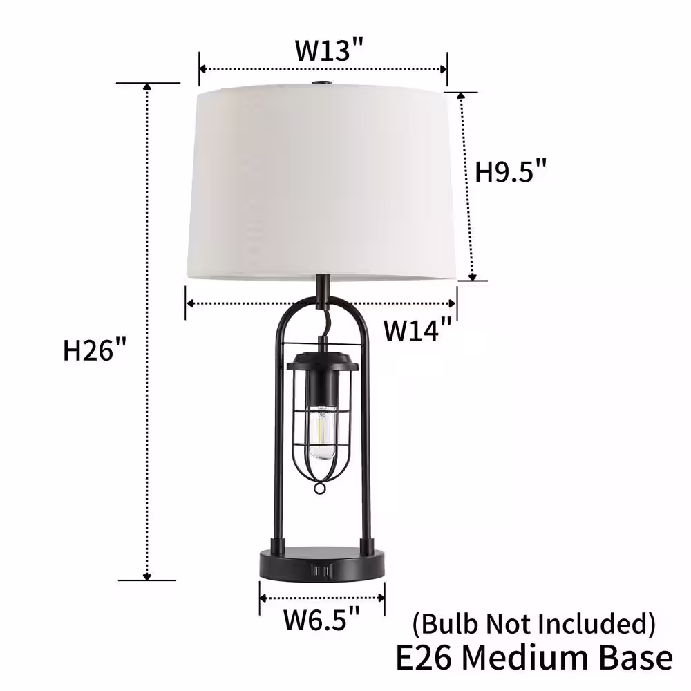 KAWOTI 26 in. Industrial Blackened Bronze Table Lamp with USB Ports